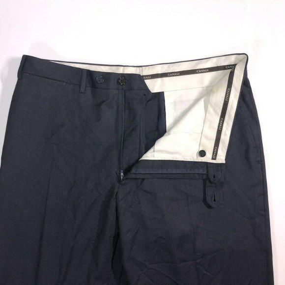 Canali Brown Label Navy Wool Flat Front Pants - Picture 5 of 8